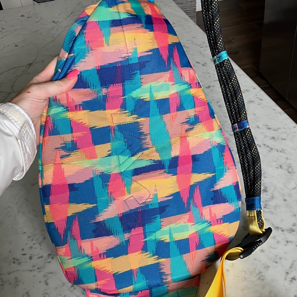 Kavu Multicolor Patterned Sling Bag with Yellow Strap